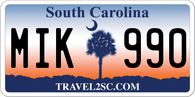 SC license plate MIK990