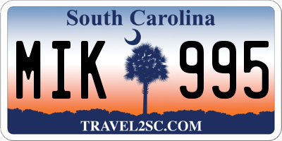 SC license plate MIK995