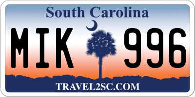 SC license plate MIK996