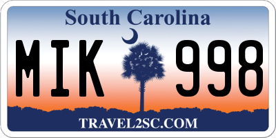 SC license plate MIK998