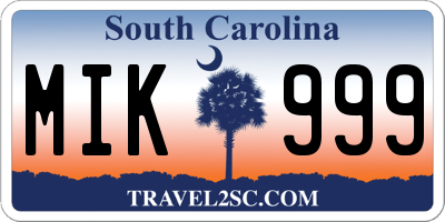 SC license plate MIK999