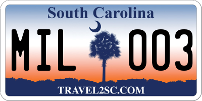 SC license plate MIL003