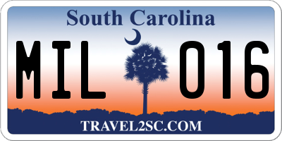 SC license plate MIL016