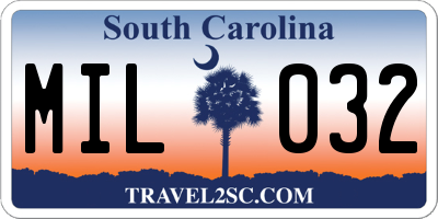 SC license plate MIL032