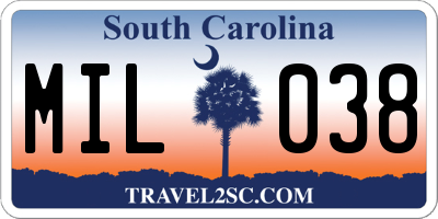SC license plate MIL038