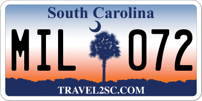 SC license plate MIL072