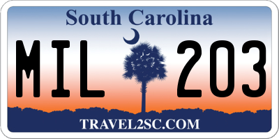 SC license plate MIL203