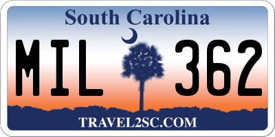 SC license plate MIL362