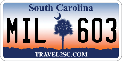 SC license plate MIL603