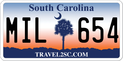 SC license plate MIL654