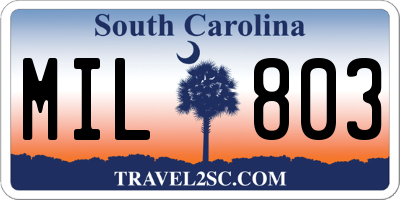 SC license plate MIL803