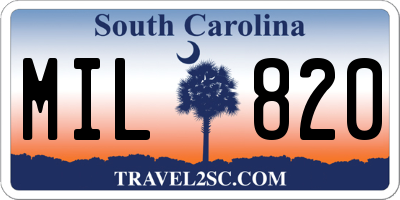SC license plate MIL820