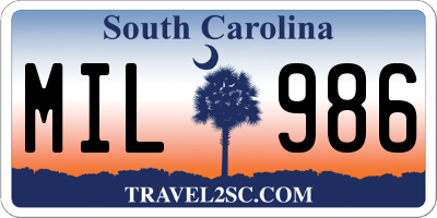 SC license plate MIL986