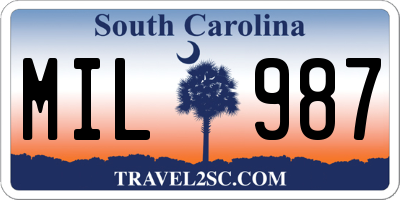 SC license plate MIL987