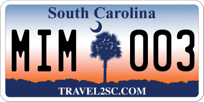 SC license plate MIM003