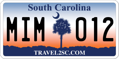 SC license plate MIM012