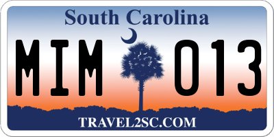 SC license plate MIM013