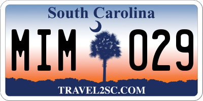 SC license plate MIM029