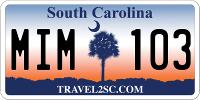 SC license plate MIM103