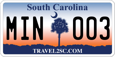 SC license plate MIN003
