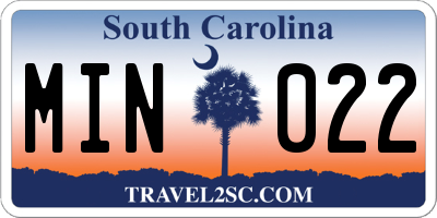 SC license plate MIN022