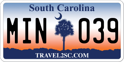 SC license plate MIN039