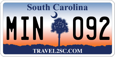 SC license plate MIN092
