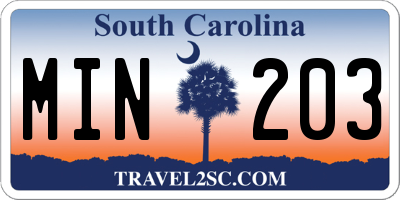 SC license plate MIN203