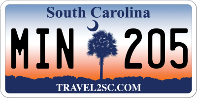 SC license plate MIN205