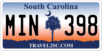 SC license plate MIN398