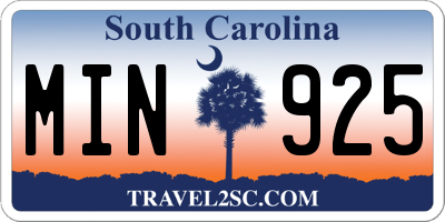 SC license plate MIN925