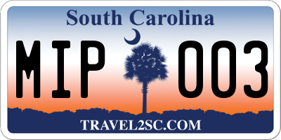 SC license plate MIP003