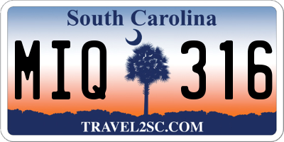 SC license plate MIQ316