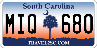 SC license plate MIQ680
