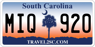 SC license plate MIQ920