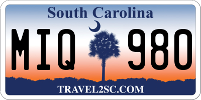 SC license plate MIQ980