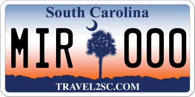 SC license plate MIR000