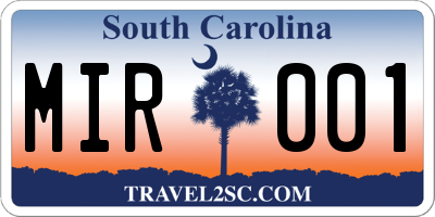 SC license plate MIR001