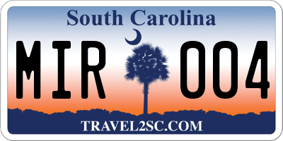 SC license plate MIR004