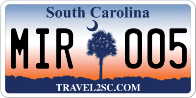 SC license plate MIR005