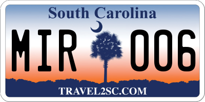 SC license plate MIR006