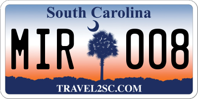 SC license plate MIR008
