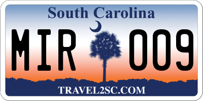 SC license plate MIR009