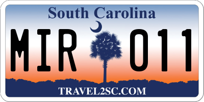 SC license plate MIR011