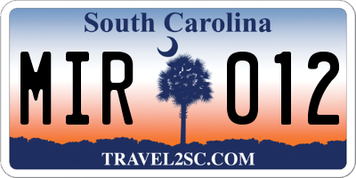 SC license plate MIR012