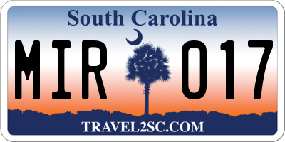 SC license plate MIR017