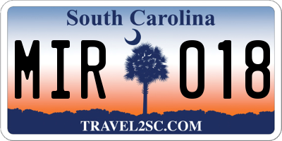 SC license plate MIR018
