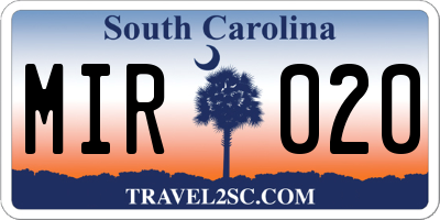 SC license plate MIR020