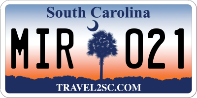 SC license plate MIR021