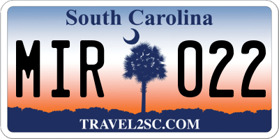 SC license plate MIR022